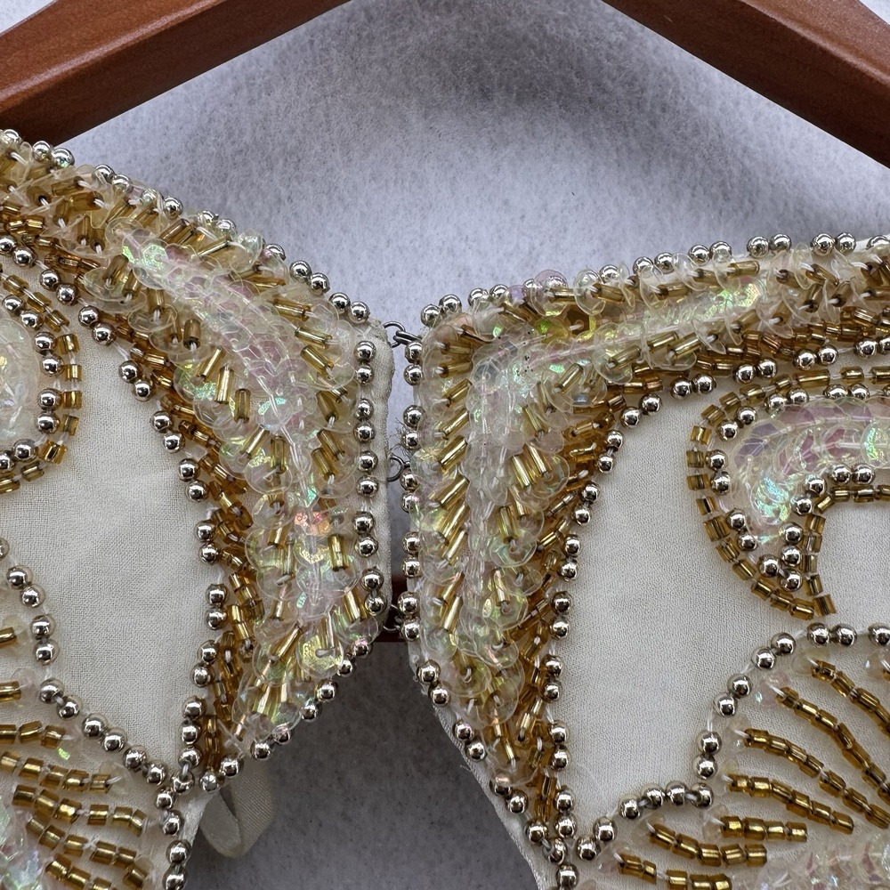 Vintage 1980s Silk Beaded Art Deco Maxi Gown Formal Evening Dress Size M - Picture 10 of 11